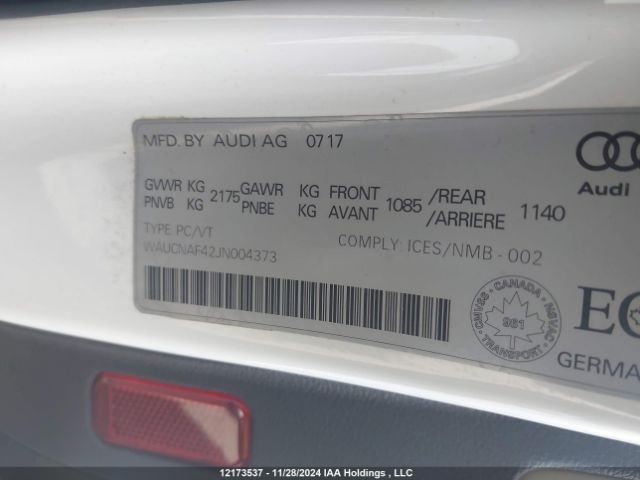 WAUCNAF42JN004373 2018 AUDI