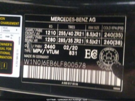 W1N0J6EB6LF800578 2020 MERCEDES-BENZ