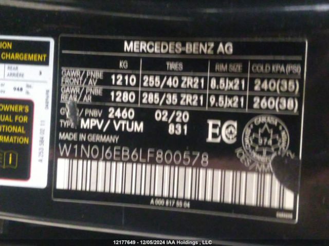 W1N0J6EB6LF800578 2020 MERCEDES-BENZ