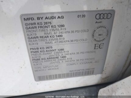 WA1F2AFY0L2062196 2020 AUDI