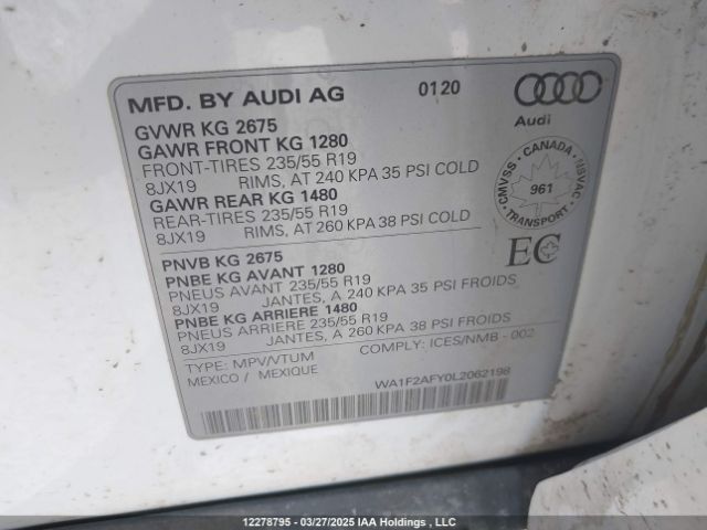 WA1F2AFY0L2062196 2020 AUDI