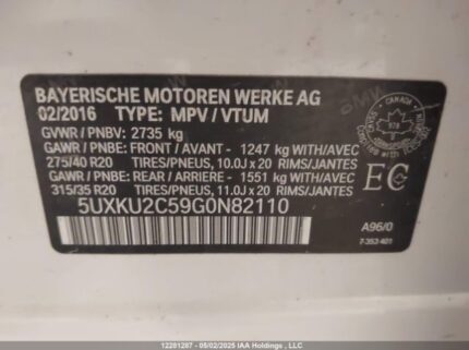 5UXKU2C59G0N82110 2016 BMW
