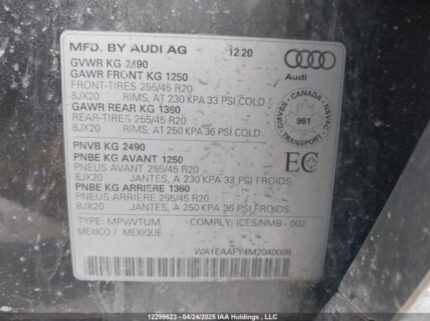 WA1EAAFY4M2040088 2021 AUDI