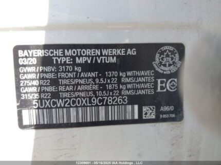 5UXCW2C0XL9C78263 2020 BMW