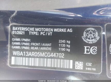 WBA13AR05MCG44702 2021 BMW