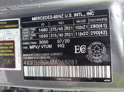 4JGFB6BB6MA265281 2021 MERCEDES-BENZ