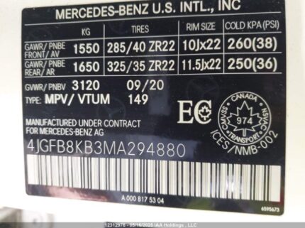 4JGFB8KB3MA294880 2021 MERCEDES-BENZ