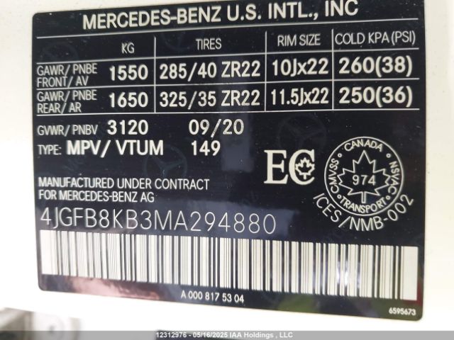 4JGFB8KB3MA294880 2021 MERCEDES-BENZ