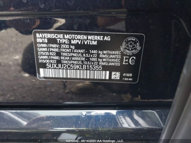 5UXJU2C59KLB15355 2019 BMW