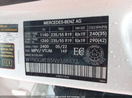 W1N0G8EB5NV388673 2022 MERCEDES-BENZ