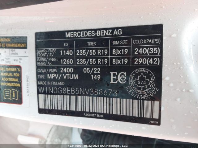 W1N0G8EB5NV388673 2022 MERCEDES-BENZ