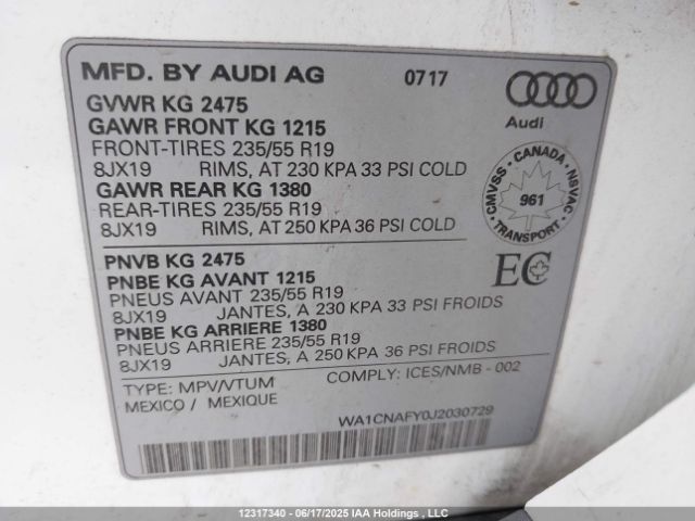 WA1CNAFY0J2030729 2018 AUDI