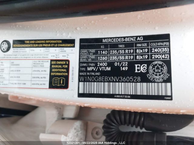 W1N0G8EBXNV360528 2022 MERCEDES-BENZ