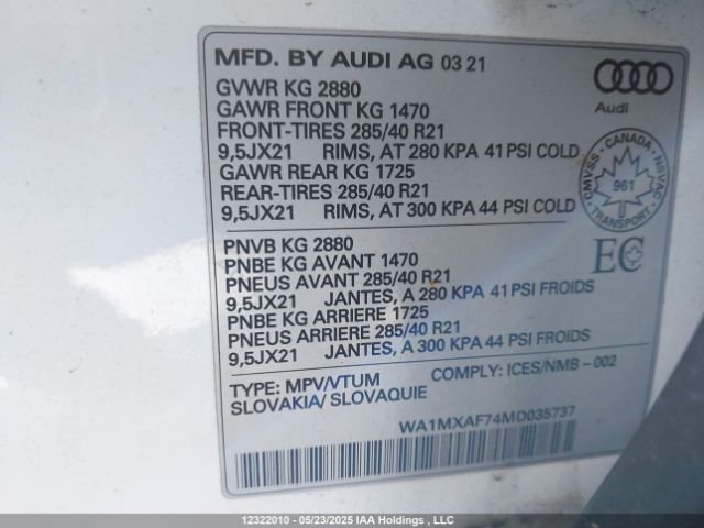 WA1MXAF74MD035737 2021 AUDI