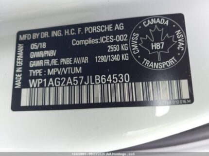WP1AG2A57JLB64530 2018 PORSCHE