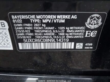 5UXCR6C08N9L14319 2022 BMW