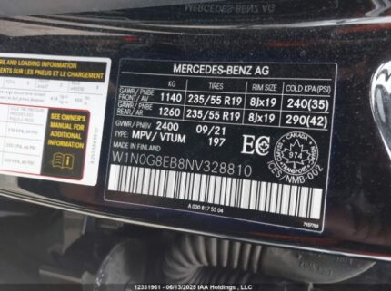 W1N0G8EB8NV328810 2022 MERCEDES-BENZ