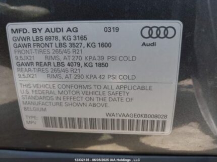 WA1VAAGE0KB008028 2019 AUDI