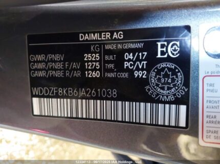 WDDZF8KB6JA261038 2018 MERCEDES-BENZ