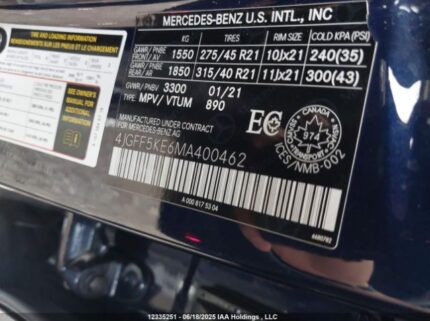 4JGFF5KE6MA400462 2021 MERCEDES-BENZ