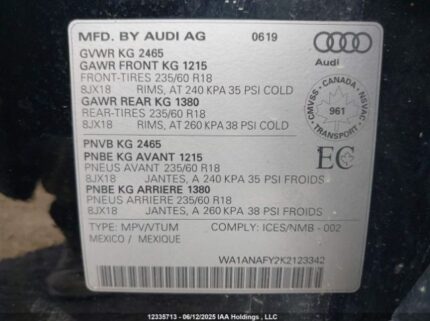 WA1ANAFY2K2123342 2019 AUDI