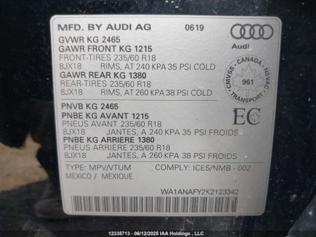 WA1ANAFY2K2123342 2019 AUDI