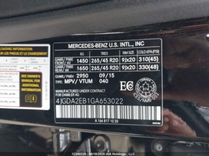 4JGDA2EB1GA653022 2016 MERCEDES-BENZ