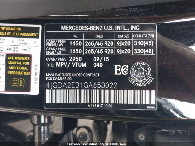 4JGDA2EB1GA653022 2016 MERCEDES-BENZ