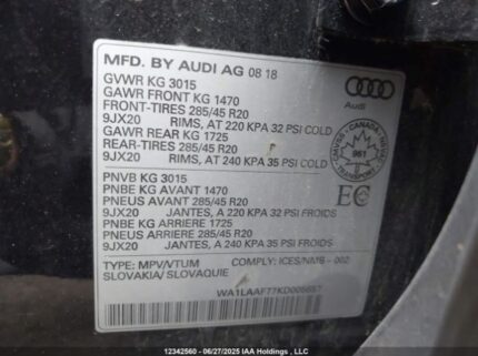 WA1LAAF77KD005657 2019 AUDI