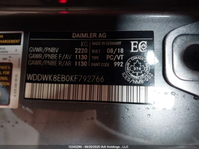 WDDWK8EB0KF792766 2019 MERCEDES-BENZ