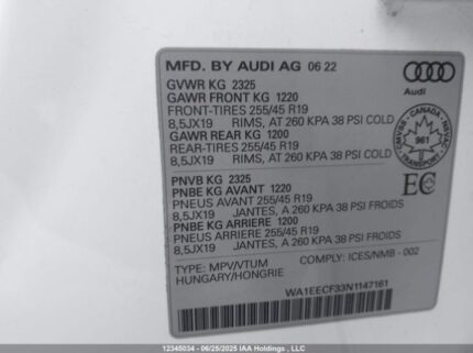 WA1EECF33N1147161 2022 AUDI