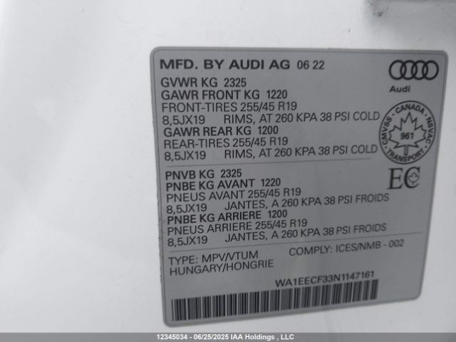 WA1EECF33N1147161 2022 AUDI