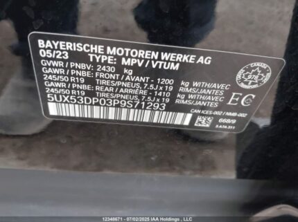 5UX53DP03P9S71293 2023 BMW