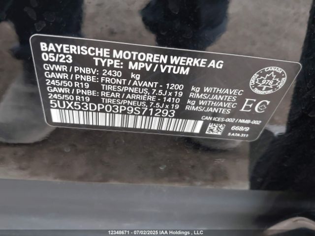 5UX53DP03P9S71293 2023 BMW