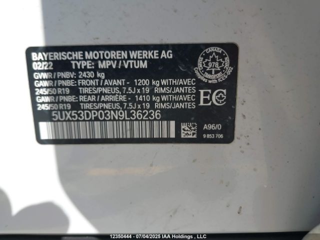 5UX53DP03N9L36236 2022 BMW