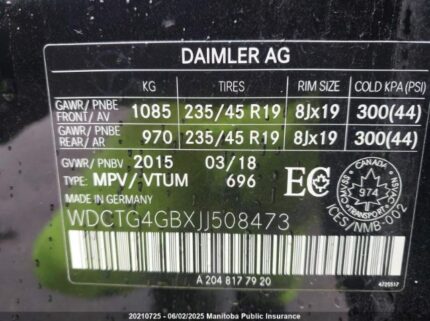 WDCTG4GBXJJ508473 2018 MERCEDES BENZ