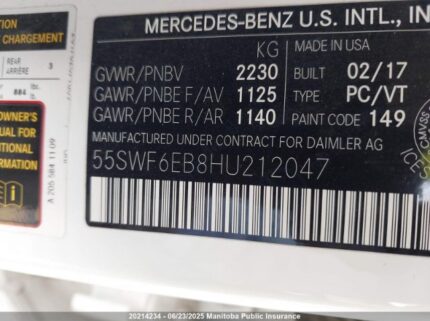 55SWF6EB8HU212047 2017 MERCEDES BENZ