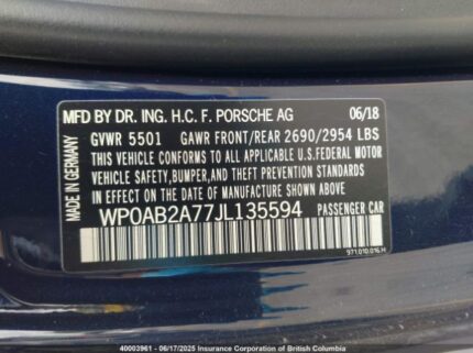 WP0AB2A77JL135594 2018 PORSCHE