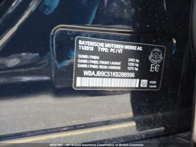 WBAJB9C51KB288996 2019 BMW