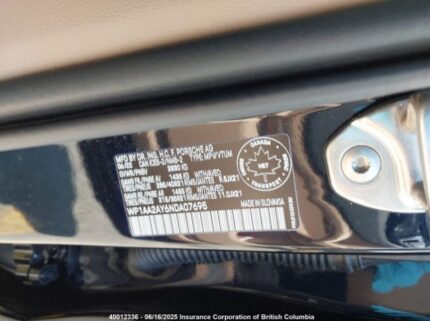 WP1AA2AY6NDA07695 2022 PORSCHE