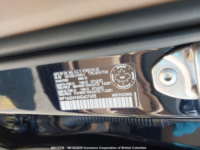 WP1AA2AY6NDA07695 2022 PORSCHE