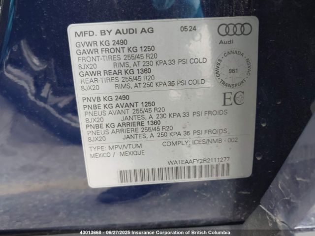 WA1EAAFY2R2111277 2024 AUDI