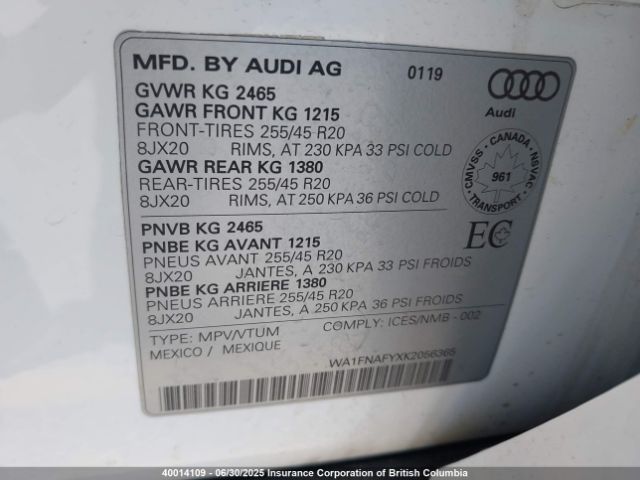 WA1FNAFYXK2056365 2019 AUDI