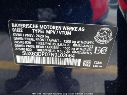 5UX63DP07N9L03664 2022 BMW