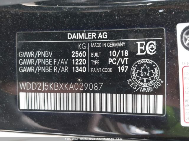 WDD2J5KBXKA029087 2019 MERCEDES-BENZ
