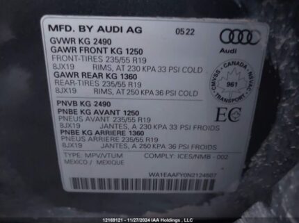 WA1EAAFY0N2124507 2022 AUDI