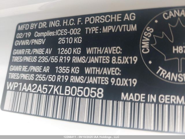 WP1AA2A57KLB05058 2019 PORSCHE