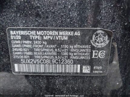 5UX2V5C08L9C12360 2020 BMW