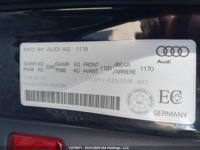 2020 AUDI A5 SPORTBACK | VIN: WAUENCF5XLA002264