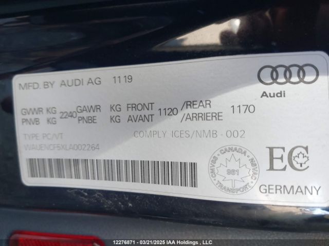 2020 AUDI A5 SPORTBACK | VIN: WAUENCF5XLA002264